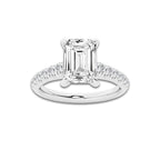 2.41 ctw Emerald Lab-Grown Diamond Pave Engagement Ring in 14K White Gold for Women | D Color, VVS1 Clarity, IGI Certified 2.00 ct Center Diamond