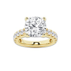 7.00 ctw Cushion Lab-Grown Diamond Split-Prong Set Side Stone Engagement Ring in 14K Yellow Gold for Women | Colorless E, VS1 Clarity, IGI Certified 6.00 ct Center Diamond
