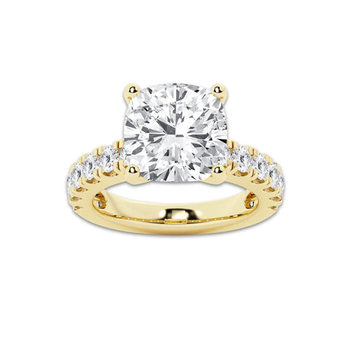 7.00 ctw Cushion Lab-Grown Diamond Split-Prong Set Side Stone Engagement Ring in 14K Yellow Gold for Women | Colorless E, VS1 Clarity, IGI Certified 6.00 ct Center Diamond