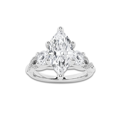1.23 ctw Marquise Lab-Grown Diamond Side Stone Engagement Ring in Platinum for Women | Colorless E, VS1 Clarity, IGI Certified 0.75 ct Center Diamond