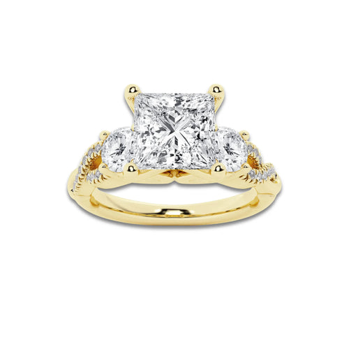 2.62 ctw Princess Lab-Grown Diamond Side Stone Engagement Ring in 14K Yellow Gold for Women | Colorless D, VVS1 Clarity, IGI Certified 2.00 ct Center Diamond