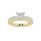 2.00 ctw Princess Lab-Grown Diamond Split-Prong Set Side Stone Engagement Ring in 14K Yellow Gold for Women | Colorless E, VS1 Clarity, IGI Certified 1.00 ct Center Diamond