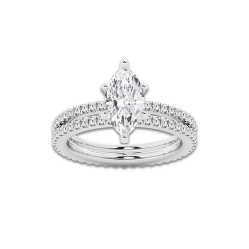 2.19 ctw Marquise Lab-Grown Diamond Double Row Diamond Engagement Ring in Platinum for Women | Colorless E, VS1 Clarity, IGI Certified 1.50 ct Center Diamond