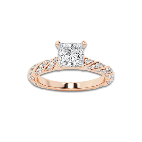 1.19 ctw Princess Lab-Grown Diamond Twisted Band Engagement Ring in 14K Rose Gold for Women | Colorless E, VS1 Clarity, IGI Certified 0.75 ct Center Diamond