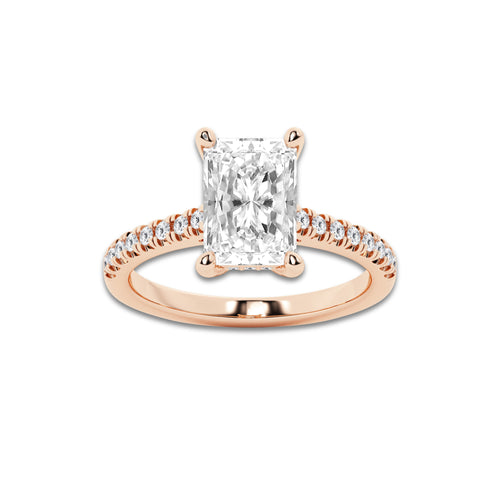 2.75 ctw Radiant Lab-Grown Diamond Hidden Halo Side Stone Engagement Ring in 18K Rose Gold for Women | Colorless E, VS1 Clarity, IGI Certified 2.50 ct Center Diamond