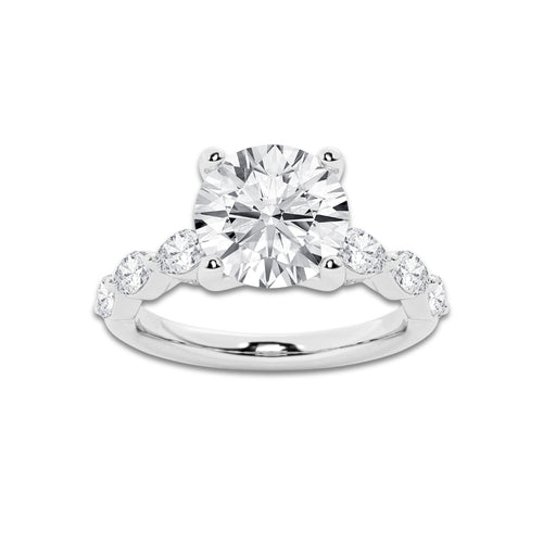 3 1/2 ctw Round Lab Grown Diamond Engagement Ring with Floating Marquise Side Accents Platinum, D, VVS | 3 ct Center