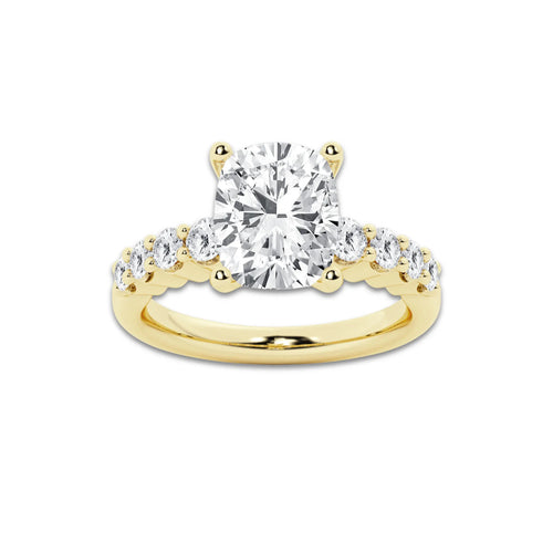 4.16 ctw Elongated Cushion Lab-Grown Diamond Side Stone Engagement Ring in 14K Yellow Gold for Women | Colorless D, VVS1 Clarity, IGI Certified 3.50 Ct Center Diamond
