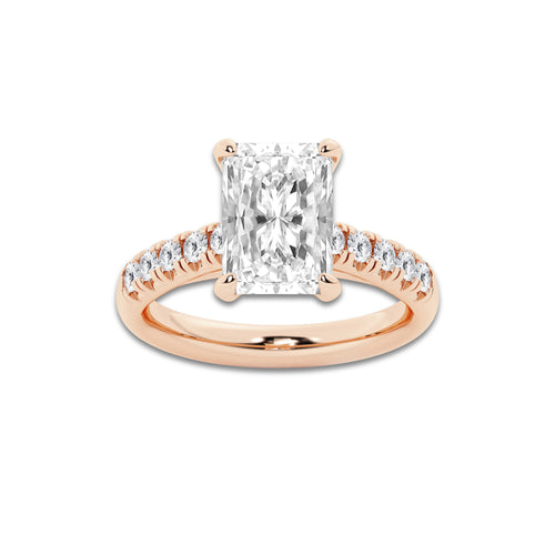 3.93 ctw Radiant Lab-Grown Diamond Pave Engagement Ring in 14K Rose Gold for Women | D Color, VVS1 Clarity, IGI Certified 3.50 ct Center Diamond