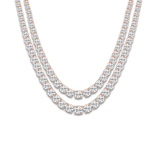 40 ctw Round Lab Grown Diamond Double Row Tennis Necklace 14K Rose Gold, DE, VS1