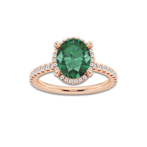 Daffodil 10x8mm Oval Cut Created Emerald and 2/5 ctw Lab Grown Diamond Halo Engagement Ring 14K Rose Gold