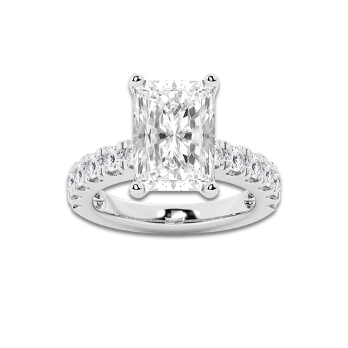 8.00 ctw Radiant Lab-Grown Diamond Split-Prong Set Side Stone Engagement Ring in 14K White Gold for Women | Colorless D, VVS1 Clarity, IGI Certified 7.00 ct Center Diamond