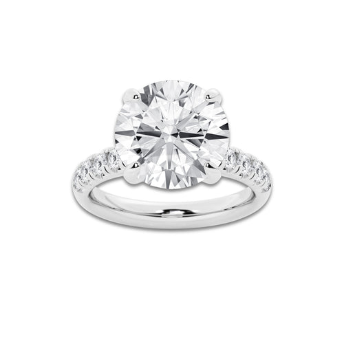 6.55 ctw Round Lab-Grown Diamond Pave Engagement Ring in 14K White Gold for Women | D Color, VVS1 Clarity, IGI Certified 6.00 ct Center Diamond
