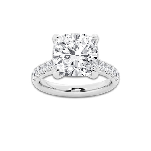 7.55 ctw Cushion Lab-Grown Diamond Pave Engagement Ring in Platinum for Women | E Color, VS1 Clarity, IGI Certified 7.00 ct Center Diamond