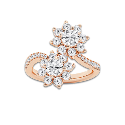 Cello 2 1/4 ctw Round Lab Grown Diamond Sunflower Bypass Ring 14K Rose Gold, DE, VS1