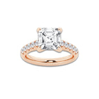 3.93 ctw Asscher Lab-Grown Diamond Pave Engagement Ring in 14K Rose Gold for Women | D Color, VVS1 Clarity, IGI Certified 3.50 ct Center Diamond
