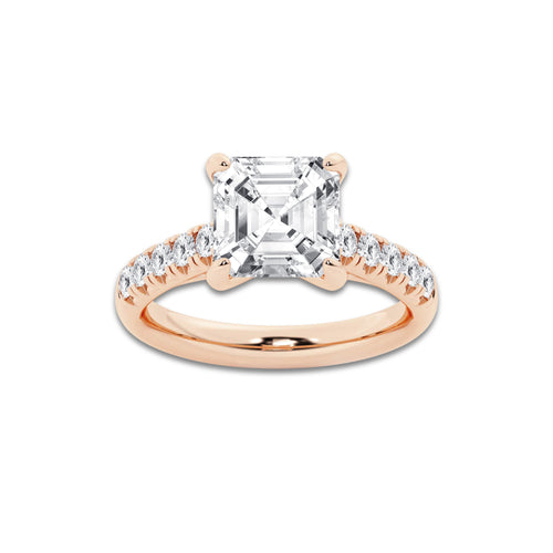 3.93 ctw Asscher Lab-Grown Diamond Pave Engagement Ring in 14K Rose Gold for Women | D Color, VVS1 Clarity, IGI Certified 3.50 ct Center Diamond