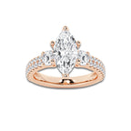 3.50 ctw Marquise Lab-Grown Diamond Three Stone Double Row Engagement Ring in 14K Rose Gold for Women | D Color, VVS1 Clarity, IGI Certified 2.50 ct Center Diamond