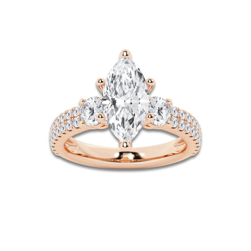 3.50 ctw Marquise Lab-Grown Diamond Three Stone Double Row Engagement Ring in 14K Rose Gold for Women | D Color, VVS1 Clarity, IGI Certified 2.50 ct Center Diamond