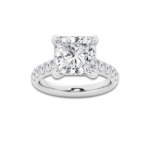 6.55 ctw Princess Lab-Grown Diamond Pave Engagement Ring in 14K White Gold for Women | E Color, VS1 Clarity, IGI Certified 6.00 ct Center Diamond