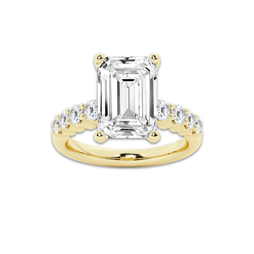 6.66 ctw Emerald Lab-Grown Diamond Side Stone Engagement Ring in 14K Yellow Gold for Women | Colorless D, VVS1 Clarity, IGI Certified 6.00 Ct Center Diamond