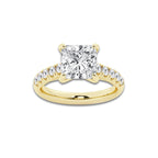 3.93 ctw Princess Lab-Grown Diamond Pave Engagement Ring in 14K Yellow Gold for Women | D Color, VVS1 Clarity, IGI Certified 3.50 ct Center Diamond