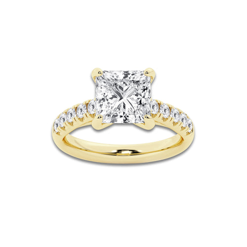 3.93 ctw Princess Lab-Grown Diamond Pave Engagement Ring in 14K Yellow Gold for Women | D Color, VVS1 Clarity, IGI Certified 3.50 ct Center Diamond