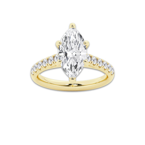 2.90 ctw Marquise Lab-Grown Diamond Pave Engagement Ring in 14K Yellow Gold for Women | D Color, VVS1 Clarity, IGI Certified 2.50 ct Center Diamond