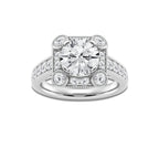 3 ctw Round Lab Grown Diamond Old Mine Cut Halo Engagement Ring in Milgrain Setting Platinum, EF, VS2 | 2 ct Center