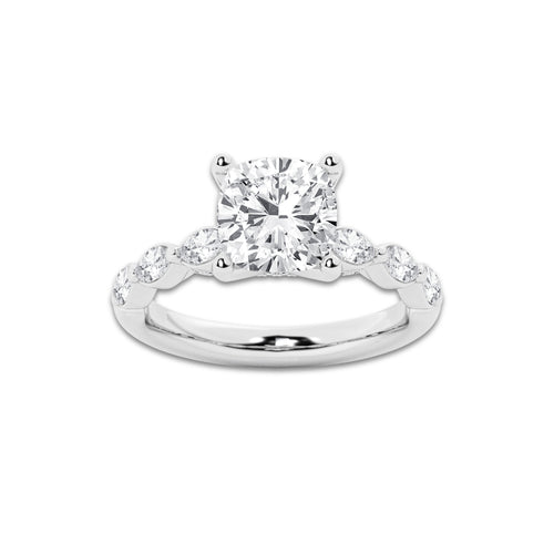 8.48 ctw Cushion Lab-Grown Diamond Marquise Side Stone Engagement Ring in Platinum for Women | Colorless E, VS1 Clarity, IGI Certified 8.00 ct Center Diamond
