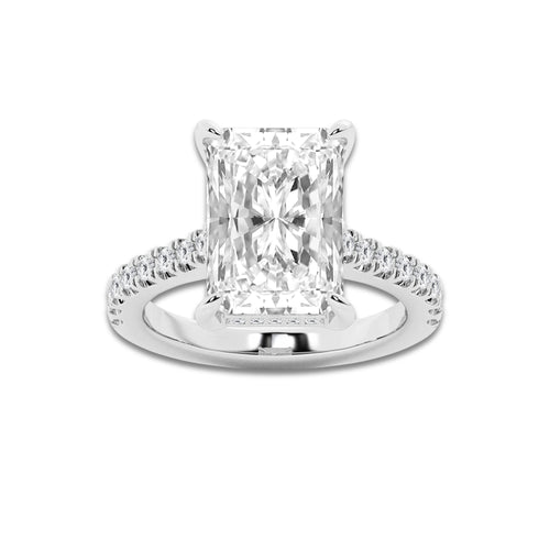 4.35 ctw Radiant Lab-Grown Diamond Hidden Halo Side Stone Engagement Ring in Platinum for Women | Colorless E, VS1 Clarity, IGI Certified 4.00 ct Center Diamond