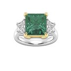 Moonflower 8 1/5 ctw Princess Cut Emerald & Half Moon Lab Grown Diamond Engagement Ring 14K Two-Tone White & Yellow Gold | 7 ct Center