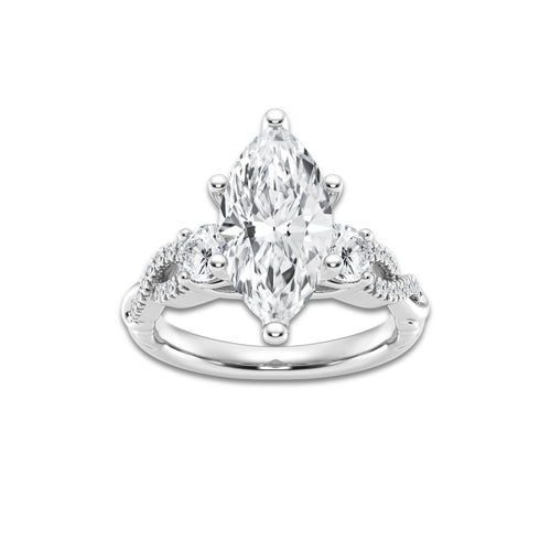 3.60 ctw Marquise Lab-Grown Diamond Side Stone Engagement Ring in Platinum for Women | Colorless D, VVS1 Clarity, IGI Certified 3.00 ct Center Diamond