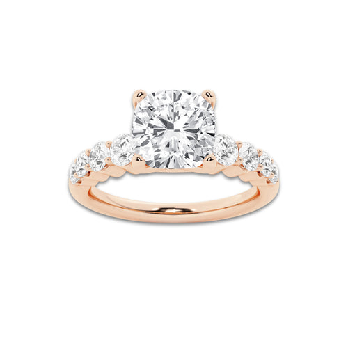 2.04 Ct Cushion Lab-Grown Diamond Half Eternity Engagement Ring in 14K Rose Gold for Female, Colorless (D), VVS1 Clarity | IGI Certified, 1.50 Ct Center Diamond