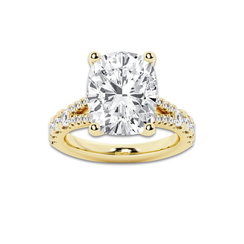 8.66 ctw Elongated Cushion Lab-Grown Diamond Split Shank Side Stone Engagement Ring in 14K Yellow Gold for Women | Colorless E, VS1 Clarity, IGI Certified 8.00 ct Center Diamond
