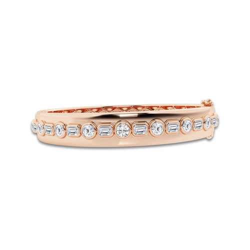 3 3/4 ctw Round and Emerald Lab Grown Diamond Bangle Bracelet - 7 Inches 14K Rose Gold, DE, VS1