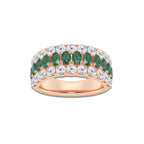 Three Row 3.9x2.8 mm Oval Cut Created Emerald and 1 1/2 ctw Round Lab Grown Diamond Three Row Ring 14K Rose Gold