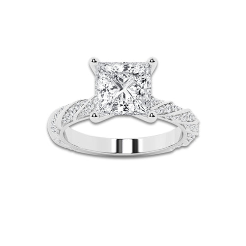 3.92 ctw Princess Lab-Grown Diamond Twisted Band Engagement Ring in Platinum for Women | Colorless E, VS1 Clarity, IGI Certified 3.50 ct Center Diamond