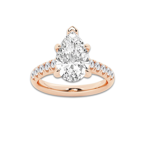 3.93 ctw Pear Lab-Grown Diamond Pave Engagement Ring in 14K Rose Gold for Women | D Color, VVS1 Clarity, IGI Certified 3.50 ct Center Diamond
