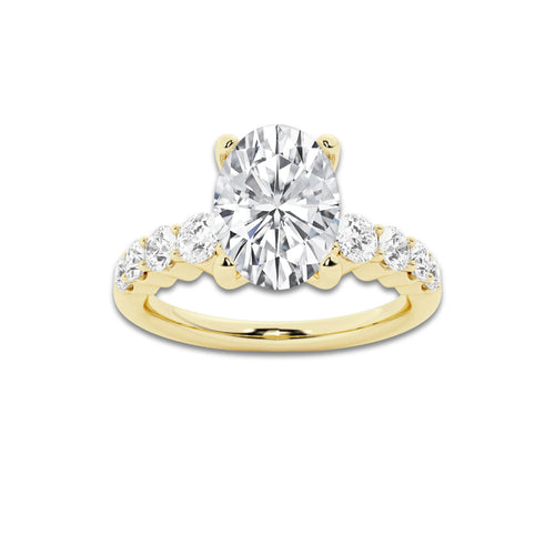 2.04 Ct Oval Lab-Grown Diamond Half Eternity Engagement Ring in 14K Yellow Gold for Female, Colorless (D), VVS1 Clarity | IGI Certified, 1.50 Ct Center Diamond