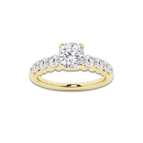 1.54 ctw Cushion Lab-Grown Diamond Side Stone Engagement Ring in 14K Yellow Gold for Women | Colorless D, VVS1 Clarity, IGI Certified 1.00 Ct Center Diamond
