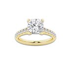 2.90 ctw Cushion Lab-Grown Diamond Pave Engagement Ring in 14K Yellow Gold for Women | E Color, VS1 Clarity, IGI Certified 2.50 ct Center Diamond
