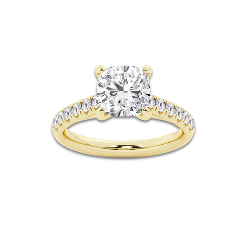 2.90 ctw Cushion Lab-Grown Diamond Pave Engagement Ring in 14K Yellow Gold for Women | E Color, VS1 Clarity, IGI Certified 2.50 ct Center Diamond