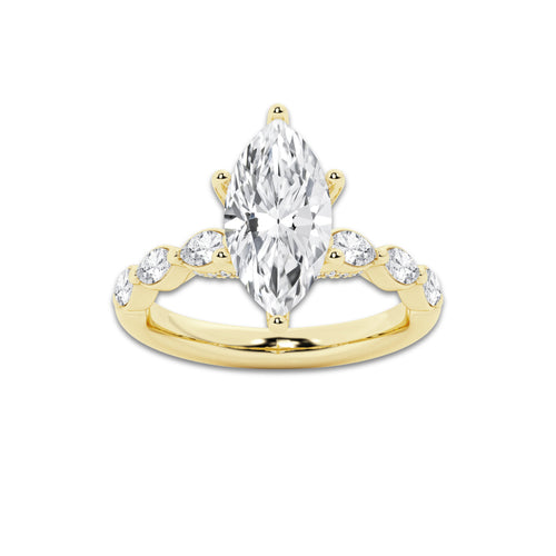 3.48 ctw Marquise Lab-Grown Diamond Marquise Side Stone Engagement Ring in 14K Yellow Gold for Women | Colorless E, VS1 Clarity, IGI Certified 3.00 ct Center Diamond