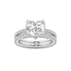3.89 ctw Heart Lab-Grown Diamond Double Row Diamond Engagement Ring in Platinum for Women | Colorless E, VS1 Clarity, IGI Certified 3.00 ct Center Diamond