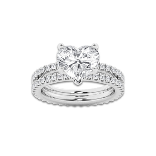 3.89 ctw Heart Lab-Grown Diamond Double Row Diamond Engagement Ring in Platinum for Women | Colorless E, VS1 Clarity, IGI Certified 3.00 ct Center Diamond