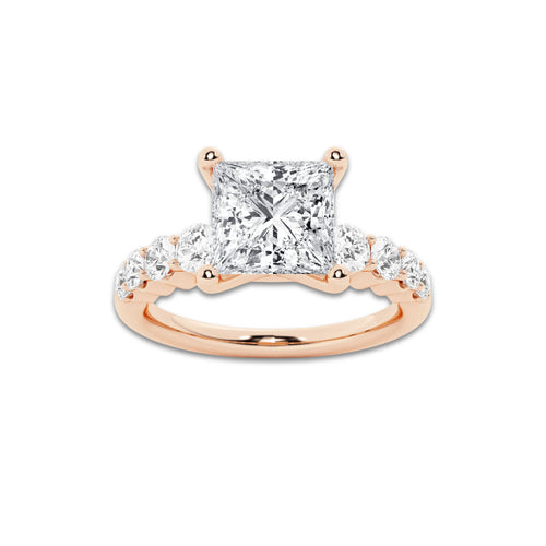 2.54 Ct Princess Lab-Grown Diamond Half Eternity Engagement Ring in 14K Rose Gold for Female, Colorless (D), VVS1 Clarity | IGI Certified, 2.00 Ct Center Diamond