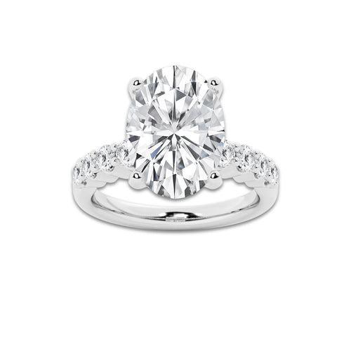 7.66 ctw Oval Lab-Grown Diamond Side Stone Engagement Ring in Platinum for Women | Colorless E, VS1 Clarity, IGI Certified 7.00 Ct Center Diamond
