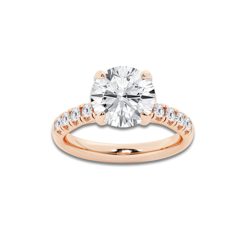 3.93 ctw Round Lab-Grown Diamond Pave Engagement Ring in 14K Rose Gold for Women | D Color, VVS1 Clarity, IGI Certified 3.50 ct Center Diamond