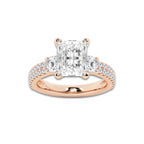 4.00 ctw Radiant Lab-Grown Diamond Three Stone Double Row Engagement Ring in 14K Rose Gold for Women | D Color, VVS1 Clarity, IGI Certified 3.00 ct Center Diamond