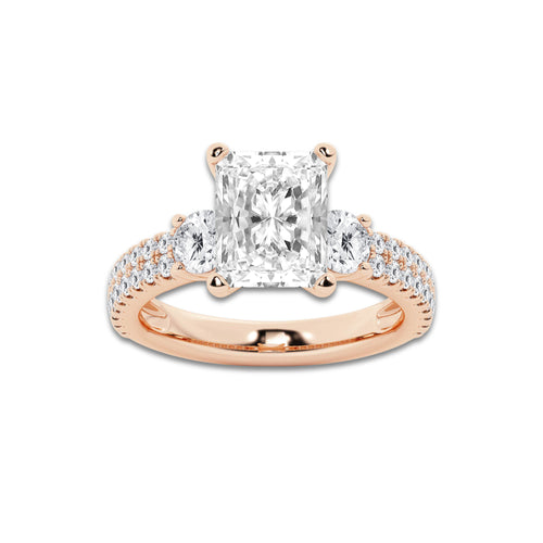 4.00 ctw Radiant Lab-Grown Diamond Three Stone Double Row Engagement Ring in 14K Rose Gold for Women | D Color, VVS1 Clarity, IGI Certified 3.00 ct Center Diamond